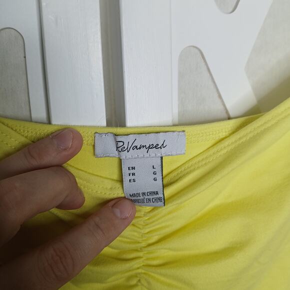 ReVamped Yellow Sweetheart Puff Sleeve Top Womens LG Y2K Flirty Preppy Cottage - Picture 3 of 8